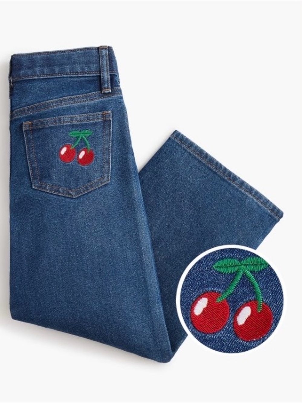 Crewcuts Blue Denim Jeans with Cherry Embroidery